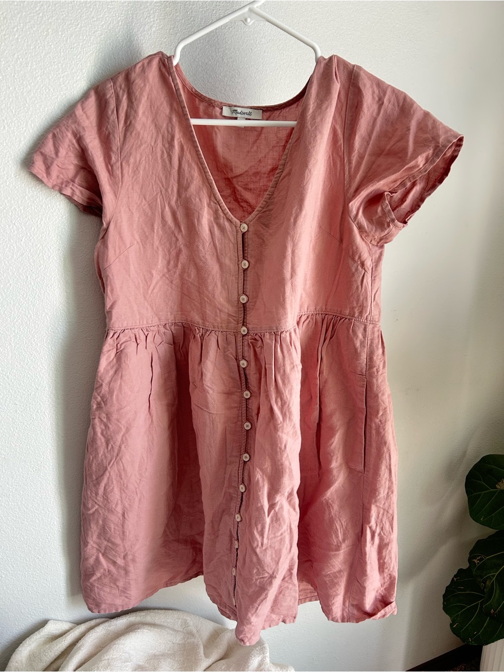 Madewell Pink Button-Front Mini Dress